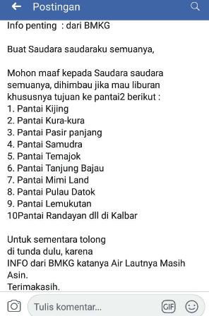 BMKG Supadio : Info Agar Tidak Liburan ke Pantai “Serius”