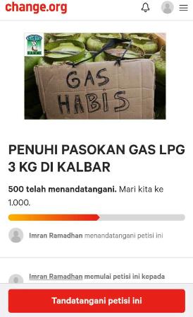 Petisi Online KAMMI Kalbar : Tuntut Penuhi Pasokan Elpiji 3kg