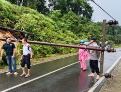 Tiang Listrik Tumbang Akibat Longsor di Jalan Poros Nanga Mahap – Nanga Taman